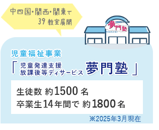 児童福祉事業:児童発達支援・放課後等ディサービス 夢門塾